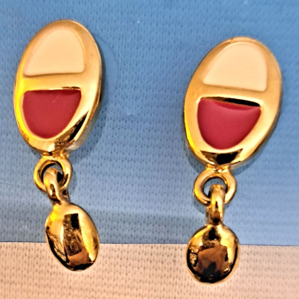 90'S GOLD AND RED PIERCED EARRINGS, STTAILESS POSTS